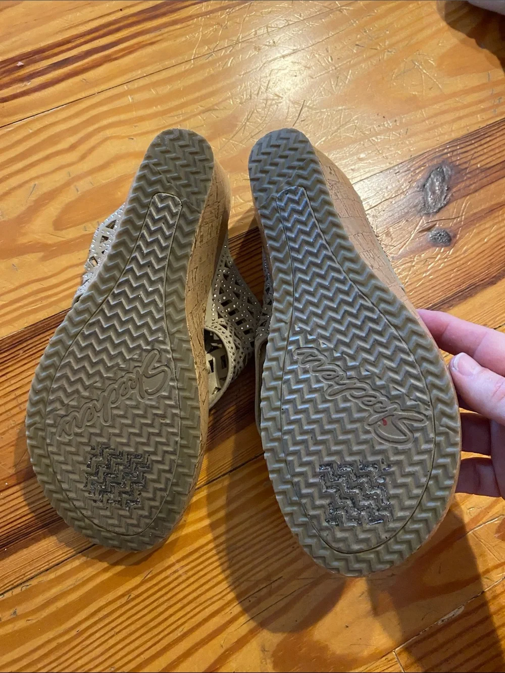 Skechers Taupe Laser-Cut Thong Sandals with Cushioned Footbed